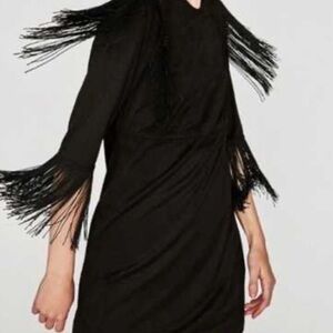 Black Ultra Suede Fringe Dress